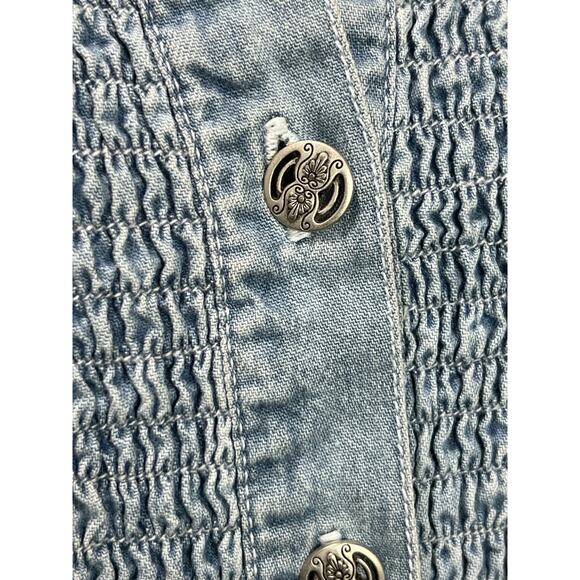 Vintage Farmhouse Cottagecore Denim Midi Dress Button Front Grid Pleat sz 12 - Picture 3 of 6